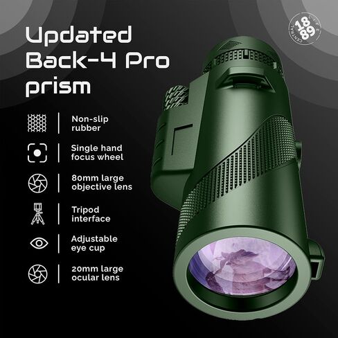 80x100 Monocular-Telescope High Powered -Extra Magnetic Car Phone Holder- Monoculars for Adults High Definition Monocular Telescope for Stargazing Hunting Wildlife Bird Watching Travel Camping (Green) in Saudi Arabia
