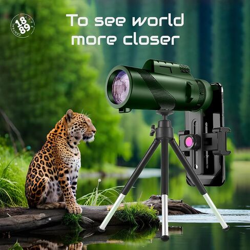 80x100 Monocular-Telescope High Powered -Extra Magnetic Car Phone Holder- Monoculars for Adults High Definition Monocular Telescope for Stargazing Hunting Wildlife Bird Watching Travel Camping (Green) in Saudi Arabia