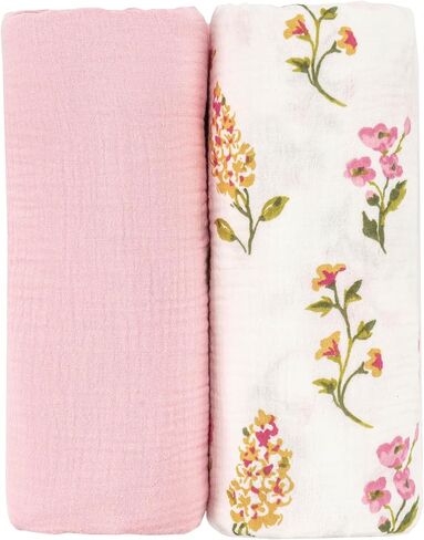 SERAPHY Muslin Swaddle Blankets Baby, 100% Cotton Muslin Baby Blanket for Newborn Boys Girls, Soft Breathable Receiving Blanket Large 47x47 inches, 2 Pack(Pink+Floral) in Saudi Arabia
