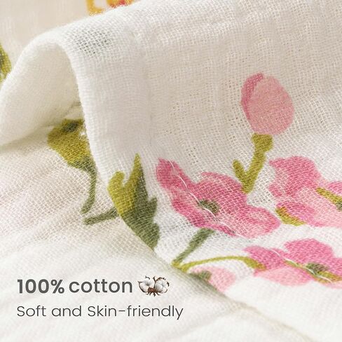 SERAPHY Muslin Swaddle Blankets Baby, 100% Cotton Muslin Baby Blanket for Newborn Boys Girls, Soft Breathable Receiving Blanket Large 47x47 inches, 2 Pack(Pink+Floral) in Saudi Arabia