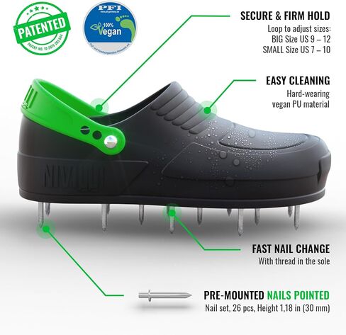 AIR - Nail Spike Shoe Clog for Easy Aerification and de-Aeration of The Lawn. (Small 7/10 US) Green in Saudi Arabia