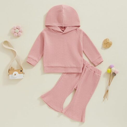 Bowanadacles Toddler Baby Girl Fall Winter Outfit Clothes Hooded Sweatshirt Hoodie Flared Pants Matching Set Suit in Saudi Arabia