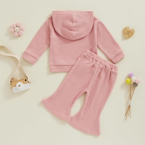 Bowanadacles Toddler Baby Girl Fall Winter Outfit Clothes Hooded Sweatshirt Hoodie Flared Pants Matching Set Suit in Saudi Arabia