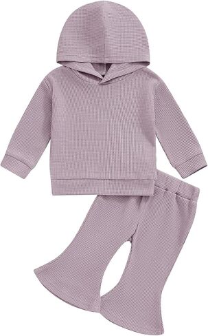 Bowanadacles Toddler Baby Girl Fall Winter Outfit Clothes Hooded Sweatshirt Hoodie Flared Pants Matching Set Suit in Saudi Arabia
