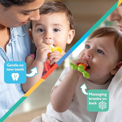 Nuby NanaNubs Banana Massaging Toothbrush and Realistic Silicone Carrot Teether with Massaging Bristles Combo - Gentle on Gums - 3 Months in Kuwait