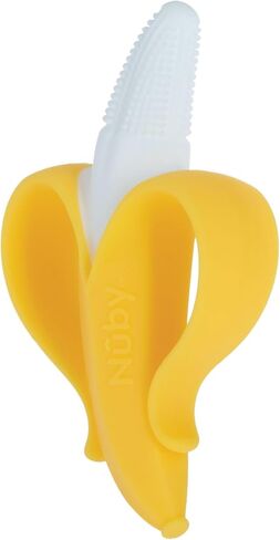 Nuby NanaNubs Banana Massaging Toothbrush and Realistic Silicone Carrot Teether with Massaging Bristles Combo - Gentle on Gums - 3 Months in Kuwait