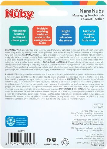 Nuby NanaNubs Banana Massaging Toothbrush and Realistic Silicone Carrot Teether with Massaging Bristles Combo - Gentle on Gums - 3 Months in Kuwait