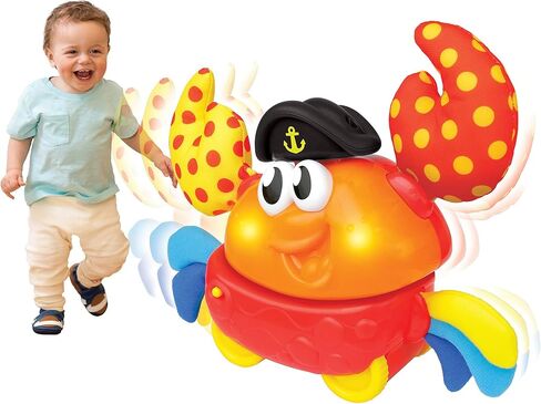 Winfun: Shakin 'N Wobble Crab - لعبة حركة بأضواء وأصوات، تمشية السلطعون الجانبية المفعلة بالأزرار، أضواء وامضة، لعبة حسية، للأطفال الصغار بعمر 9 أشهر فما فوق in Kuwait