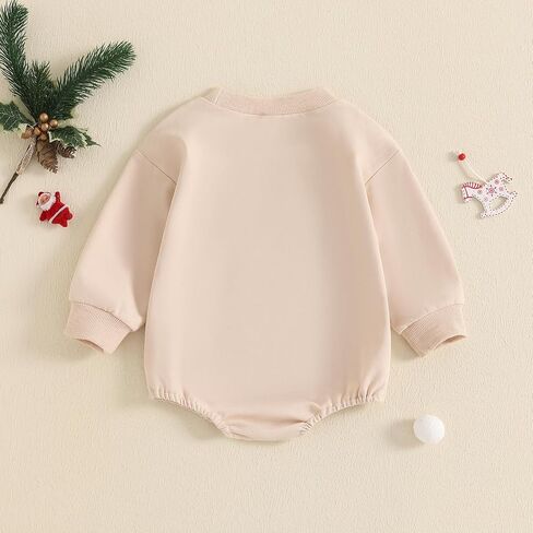 Lesimsam Baby Boy Girl Christmas Outfit Gingerbread Man Embroidery Sweatshirt Romper Oversized Long Sleeve Bubble Romper in Kuwait