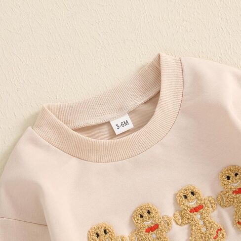 Lesimsam Baby Boy Girl Christmas Outfit Gingerbread Man Embroidery Sweatshirt Romper Oversized Long Sleeve Bubble Romper in Kuwait