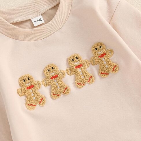 Lesimsam Baby Boy Girl Christmas Outfit Gingerbread Man Embroidery Sweatshirt Romper Oversized Long Sleeve Bubble Romper in Kuwait