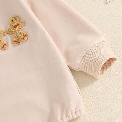 Lesimsam Baby Boy Girl Christmas Outfit Gingerbread Man Embroidery Sweatshirt Romper Oversized Long Sleeve Bubble Romper in Kuwait