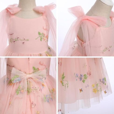 Baby Girls Birthday Party Dress Sleeveless Bowknot Straps Floral Embroidered Tulle Tutu Baby Flower Girl Dress in Saudi Arabia