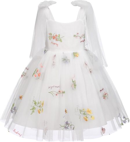 Baby Girls Birthday Party Dress Sleeveless Bowknot Straps Floral Embroidered Tulle Tutu Baby Flower Girl Dress in Saudi Arabia