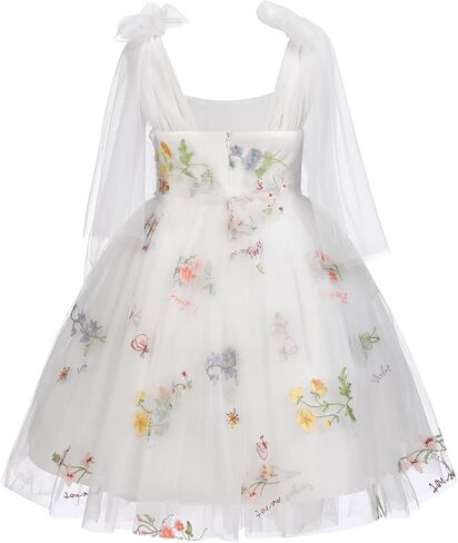Baby Girls Birthday Party Dress Sleeveless Bowknot Straps Floral Embroidered Tulle Tutu Baby Flower Girl Dress in Saudi Arabia