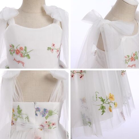 Baby Girls Birthday Party Dress Sleeveless Bowknot Straps Floral Embroidered Tulle Tutu Baby Flower Girl Dress in Saudi Arabia