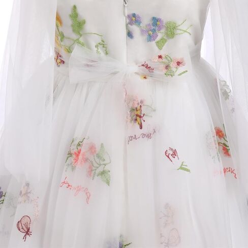Baby Girls Birthday Party Dress Sleeveless Bowknot Straps Floral Embroidered Tulle Tutu Baby Flower Girl Dress in Saudi Arabia