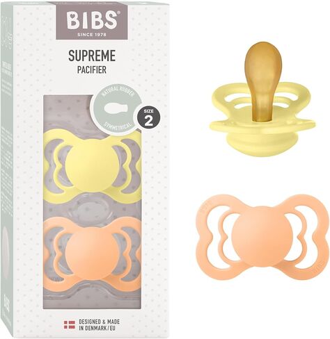 BIBS Supreme Baby Pacifier 2-Pack | Made in Denmark | BPA Free Dummy Soother, Symmetrical Nipple. Natural Rubber Latex, Size 2 (6-18 Months), Sunshine/Peach Sunset in Saudi Arabia