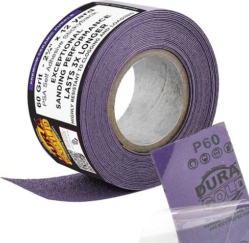 Dura-Gold Premium 1500 Grit PSA Purple Film Ceramic Longboard Sandpaper, 2-3/4" Wide Continuous 20 Yard Roll - Self Adhesive Stickyback for Auto & Wood Air File Long Board Sanders, Hand Sanding Blocks in Kuwait