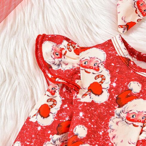 Infant Baby Girl Christmas Outfit Santa Cookie Print Ruffle Long Sleeve Romper Jumpsuit One Piece Clothes Headband in Saudi Arabia