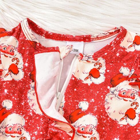 Infant Baby Girl Christmas Outfit Santa Cookie Print Ruffle Long Sleeve Romper Jumpsuit One Piece Clothes Headband in Saudi Arabia