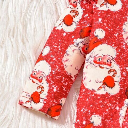 Infant Baby Girl Christmas Outfit Santa Cookie Print Ruffle Long Sleeve Romper Jumpsuit One Piece Clothes Headband in Saudi Arabia