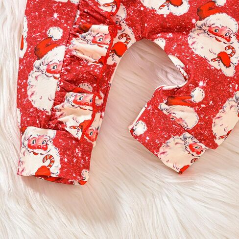 Infant Baby Girl Christmas Outfit Santa Cookie Print Ruffle Long Sleeve Romper Jumpsuit One Piece Clothes Headband in Saudi Arabia