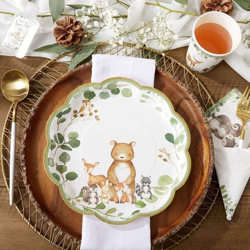 Kate Aspen Woodland Baby 9 in. Premium Decorative Paper Plates (350 GSM weight -Set of 16) | Party Supplies - Pink (28583NA) in Kuwait