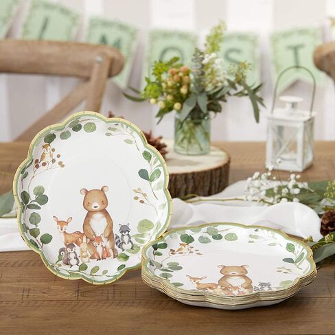 Kate Aspen Woodland Baby 9 in. Premium Decorative Paper Plates (350 GSM weight -Set of 16) | Party Supplies - Pink (28583NA) in Kuwait
