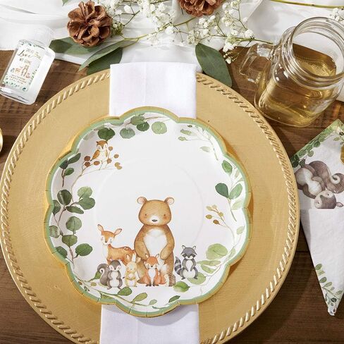Kate Aspen Woodland Baby 9 in. Premium Decorative Paper Plates (350 GSM weight -Set of 16) | Party Supplies - Pink (28583NA) in Kuwait