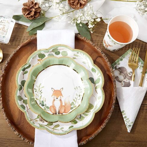 Kate Aspen Woodland Baby 9 in. Premium Decorative Paper Plates (350 GSM weight -Set of 16) | Party Supplies - Pink (28583NA) in Kuwait
