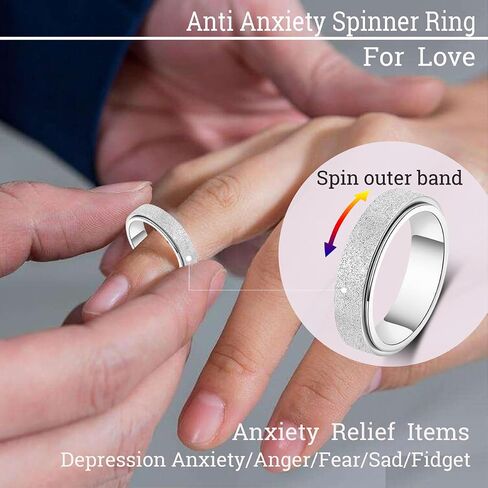 OreilleStar Anxiety Ring for Women Fidget Ring Spinner Fidget Toys Adults Stainless Steel Thumb Ring for Men Silver Size 7 in Saudi Arabia