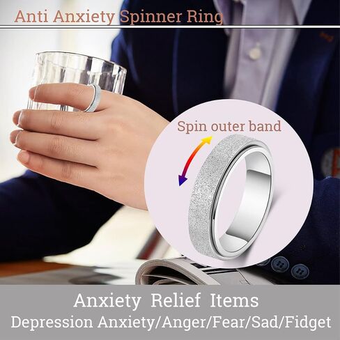 OreilleStar Anxiety Ring for Women Fidget Ring Spinner Fidget Toys Adults Stainless Steel Thumb Ring for Men Silver Size 7 in Saudi Arabia
