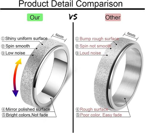OreilleStar Anxiety Ring for Women Fidget Ring Spinner Fidget Toys Adults Stainless Steel Thumb Ring for Men Silver Size 7 in Saudi Arabia