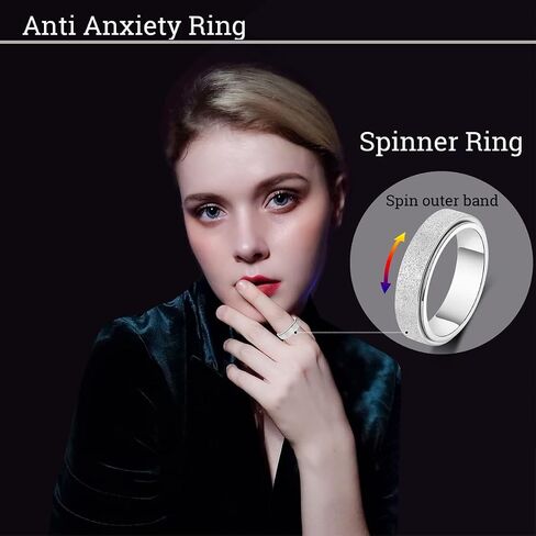 OreilleStar Anxiety Ring for Women Fidget Ring Spinner Fidget Toys Adults Stainless Steel Thumb Ring for Men Silver Size 7 in Saudi Arabia