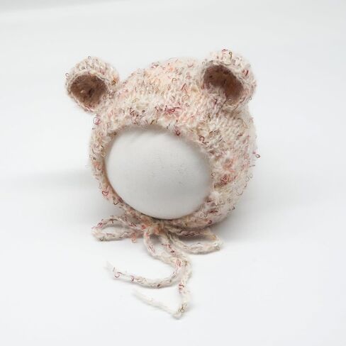 Newborn Baby Photography Props Bear Hat Crochet Knitted Classic Tweed Bonnet Unisex Photo Shoot Outfits Handmade Hat in Saudi Arabia