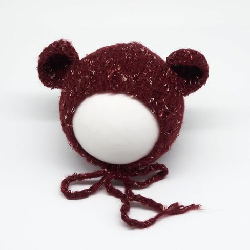 Newborn Baby Photography Props Bear Hat Crochet Knitted Classic Tweed Bonnet Unisex Photo Shoot Outfits Handmade Hat in Saudi Arabia