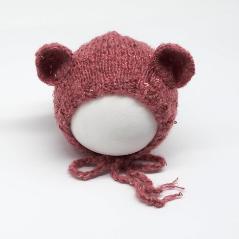 Newborn Baby Photography Props Bear Hat Crochet Knitted Classic Tweed Bonnet Unisex Photo Shoot Outfits Handmade Hat in Saudi Arabia