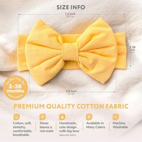 Baby Girl Headbands-Infant Toddler Cotton Handmade Hairbands with Big Bows Child Hair Accessories (Orange, 3-36 Month) in Saudi Arabia