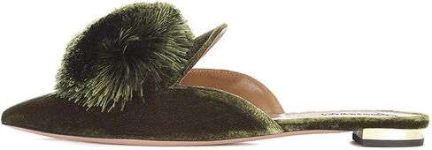 Divanne Mules for Women, Puff Pompom-Embellished Slip On Loafers Backless Pointed Toe Satin Mule Slides in Saudi Arabia