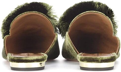 Divanne Mules for Women, Puff Pompom-Embellished Slip On Loafers Backless Pointed Toe Satin Mule Slides in Saudi Arabia
