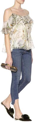 Divanne Mules for Women, Puff Pompom-Embellished Slip On Loafers Backless Pointed Toe Satin Mule Slides in Saudi Arabia