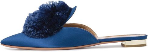 Divanne Mules for Women, Puff Pompom-Embellished Slip On Loafers Backless Pointed Toe Satin Mule Slides in Saudi Arabia