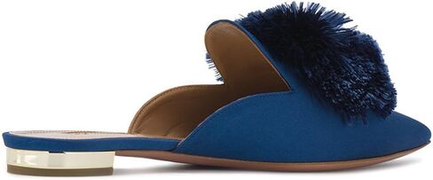 Divanne Mules for Women, Puff Pompom-Embellished Slip On Loafers Backless Pointed Toe Satin Mule Slides in Saudi Arabia