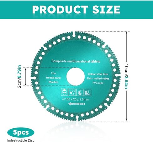 ‎Indestructible Disc for Grinder, 5Pcs 4 Inch Indestructible Disc 2.0 for Angle Grinder, Cutting Discs for Smooth Cutting, Grinding Materials, Cut Everything in Seconds(Color:Green) in Saudi Arabia