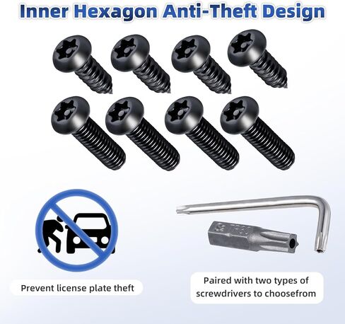 8 Sets License Plate Screw Kit, Stainless Anti Theft License Plate Screws, Anti-Rattle & Rust-Proof License Plate Bolts for Securing License Plates Frames or Covers on Cars, Trucks, SUVs (Black) in Kuwait