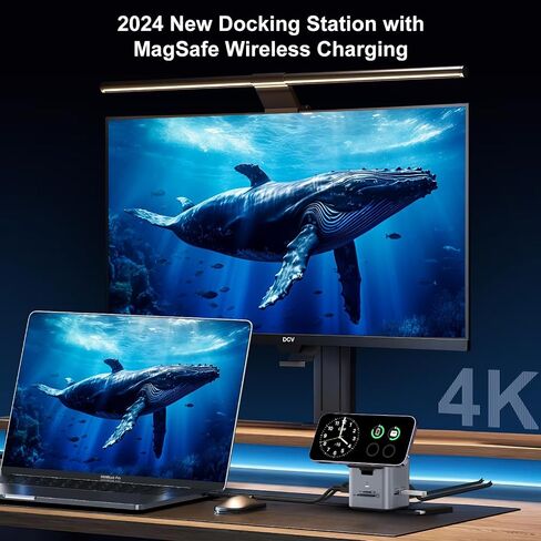محطة إرساء الكمبيوتر المحمول DCV مع شحن لاسلكي MagSafe، محول USB C متعدد المنافذ 9 في 1 مع HDMI، شبكة LAN بسرعة 1000 ميجابت في الثانية، 3 USB 3.0، SD/TF، ​​قاعدة USB C متوافقة مع iPhone 15/Mac/Dell/HP، رمادي داكن in Kuwait