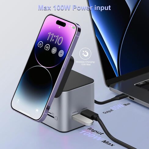 محطة إرساء الكمبيوتر المحمول DCV مع شحن لاسلكي MagSafe، محول USB C متعدد المنافذ 9 في 1 مع HDMI، شبكة LAN بسرعة 1000 ميجابت في الثانية، 3 USB 3.0، SD/TF، ​​قاعدة USB C متوافقة مع iPhone 15/Mac/Dell/HP، رمادي داكن in Kuwait