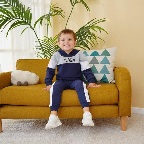 2-6T Toddler Baby Boy Clothes Long Sleeve Hooded Pullover Colorblock Sweatshirt + Pants 2pcs Fall Winter Outfit Set in Saudi Arabia