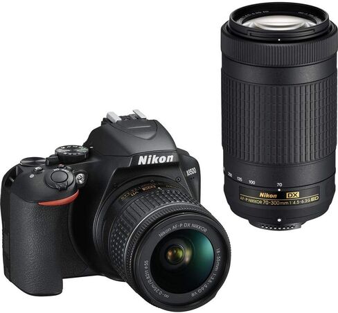 كاميرا Nikon D3500 DSLR مع عدسات 18-55 مم و70-300 مم (1588) + بطاقة ExtremePro سعة 64 جيجابايت + 2 بطارية EN-EL14a + برنامج Corel للصور + حافظة + عدسة Telephoto + المزيد - الطراز العالمي (متجدد) in Saudi Arabia